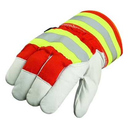 SAFEGEAR Goatskin Hi-Vis Gloves, Cotton Fleece Lined, Rubber Cuff, 1 Pair - size: Small