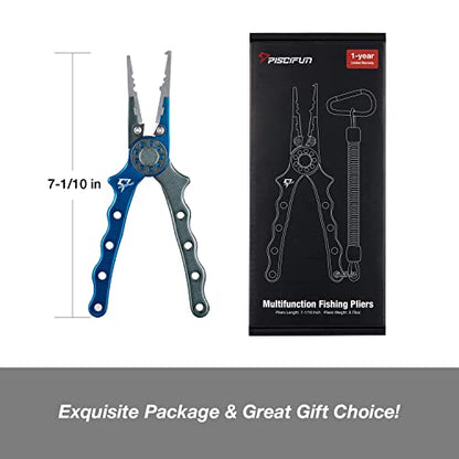 Piscifun Saltwater Fishing Pliers, Aluminum, Split Ring, Braid Cutter | Hook remover, tungsten carbide blade, spring-loaded jaws, ergonomic grip, sheath and lanyard - color: Blue, style: Nylon Sheath