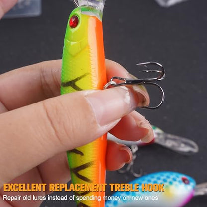 50 Pack Fishing Treble Hooks Kit High Carbon Steel Fish Hook Strong Sharp Round Bend Split Rings for Lures Baits Saltwater Freshwater Fishing Size 1/0 2 4 6 8 10 - color: Black, size: 6# - 50pcs