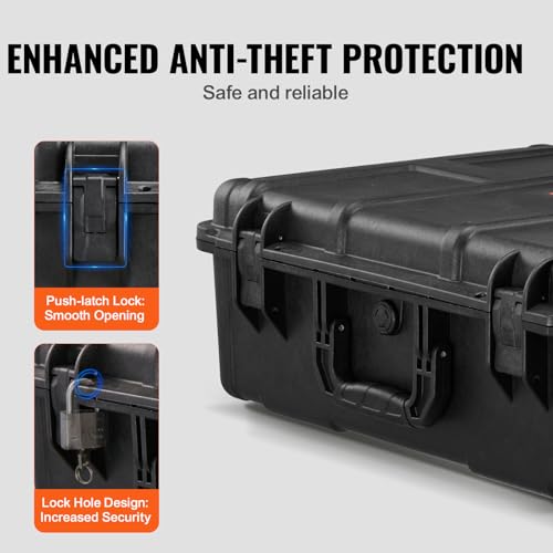 VEVOR Weatherproof Hard Case, Heavy Duty Protective Dry Box with Pre-cut Foam, and Retractable Pull Handles for Travel, Hunting, Military, Tactical, IP67 Waterproof Case for Cameras (24.4×19.3×8.9) - size: 24.41 x 19.29 x 8.86 in