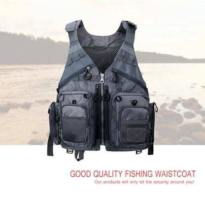 Obcursco Fly Fishing Vest for Men and Women with Breathable Mesh, Trout Fishing Gear, for Outdoors Stream Fishing - color: Grey