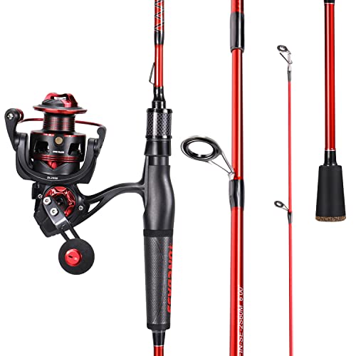 One Bass Fishing Rod and Reel Combo, IM7 Graphite 2 Pc Blank Baitcasting Combo, Spinning Rod with SuperPolymer Handle - color: Red, size: 6'6"Medium-Fast with 2000 Reel