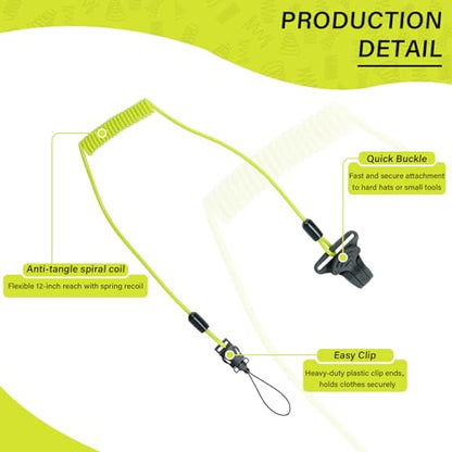 MELOTOUGH Coiled Lanyard,Hard Hat Lanyard with Clamp End,No Snag Design for Hard Hat,Weight Capacity 2lbs - color: Green