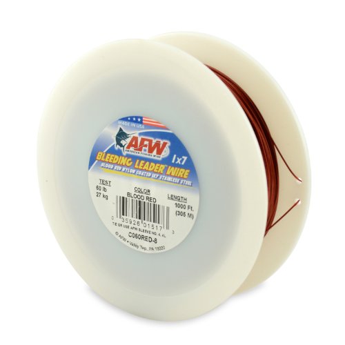 American Fishing Wire Bleeding Leader Blood Red Nylon Coated 1x7 Stainless Steel Leader Wire - size: 1000 Feet, 60 Pound Test