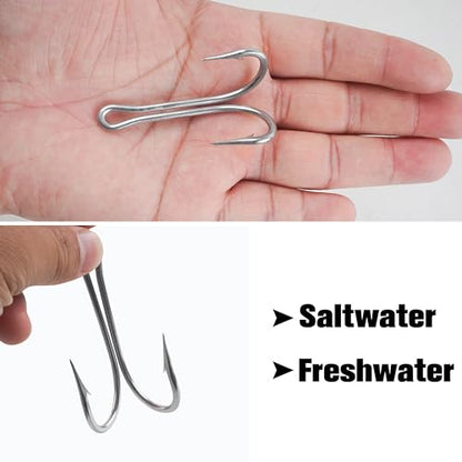 Classic Double Fishing Hooks Frog Hooks Fishing Double Hooks, 8pcs Stainless Steel Fishing Hooks with Strong Sharp Open Shank Barbed for Saltwater and Freshwater - size: 7/0-8pcs