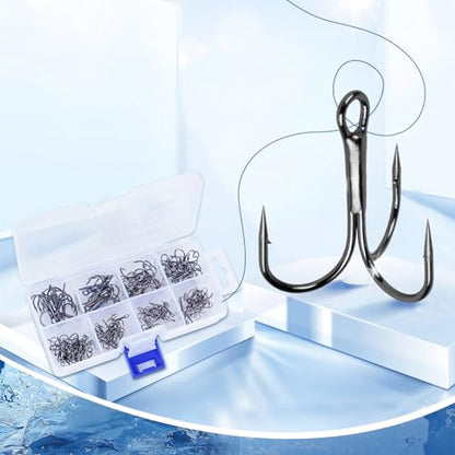 UCEC Fishing Hooks Treble Hooks Kit for Saltwater Freshwater, High Carbon Steel Strong Sharp Round Bend for Catfish Trout Hard Baits Lures, Size #1#2#4#6#8#10#12#14 110/50/210 Pack with Split Rings - style: 110pcs, #1 #2 #4 #6 #8 #10 #12 #14