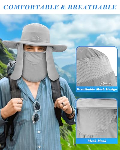 BROTOU Sun Cap Fishing Hats, UPF 50+ Wide Brim Outdoor Protection Hat, Sun Hat with Face & Neck Flap Cover for Men and Women