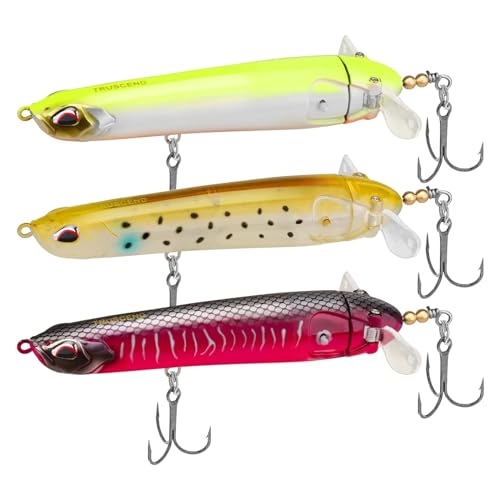 TRUSCEND Popobait Easy Catch Fishing Lures with BKK Hooks, Instant Startup, Longer Cast, Balanced Spray/Sound/Swim, Plopper Topwater Lures for Bass, Trout, Pike, Walleye, Freshwater Saltwater Fishing - color: C2-4",0.56oz