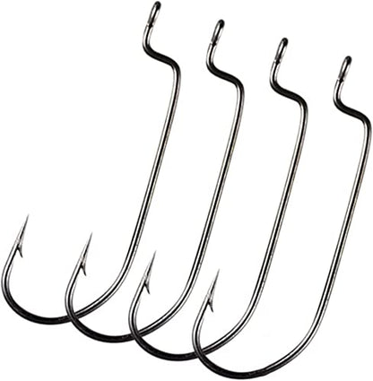 50pcs/Pack Offset Fishing Hooks Worm Hooks Black High Carbon Steel Senko Bait Fishing Hooks 5/0 4/0 3/0 2/0 1/0 1# - size: 1#-50pcs