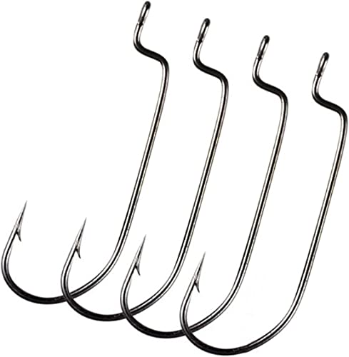 50pcs/Pack Offset Fishing Hooks Worm Hooks Black High Carbon Steel Senko Bait Fishing Hooks 5/0 4/0 3/0 2/0 1/0 1# - size: 2/0-50pcs