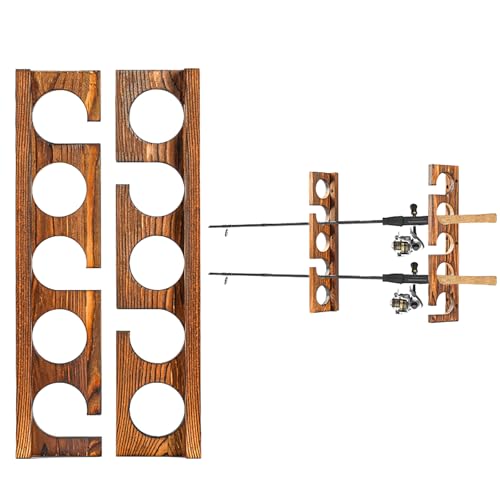 PEKER Fishing Rod Holder for Wall, Solid Wood Wall Mount Fishing Rod Rack for 5 Poles, Secure Rod Storage Organizer for Garage, Fishing Room, Home – No Tangling & Space Saving