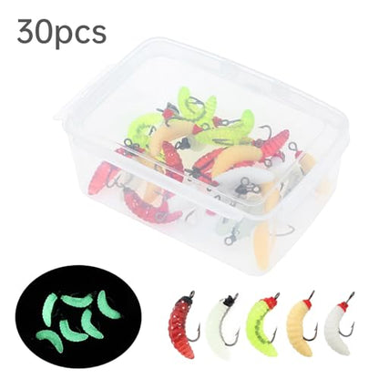 30pcs Soft Maggot Baits Fake Bread Worms, Silicone Baits Bread Worm Fishing Lure, Soft Maggots Fishing Bait for Crappie Bass Trout