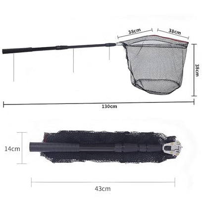 Telescopic Fishing Landing Net, Folding Fishing Nets with Telescopic Rod Handle for Fish Catch Release, Aquarium, Ponds Floating Objects, Carp Trout - color: Black pole+black net