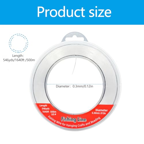 Nylon Fishing Line, 0.45mm 985ft,Strong Clear Invisible Hanging Wire for Crafts Beading, Decorative Pictures, Stringing Lights - size: 0.3mm-.012inch-1640ft