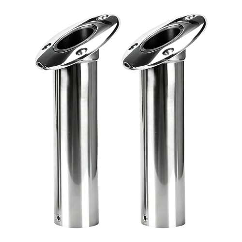 2 Pack Fishing Rod Holders for Boat, 316 Stainless Steel, 3 Angles (15°/30°/90°) Flush Mount, Heavy Duty Saltwater Corrosion Resistant with Thickened Nylon Nesting & Stopper Pin - style: 30 Degree