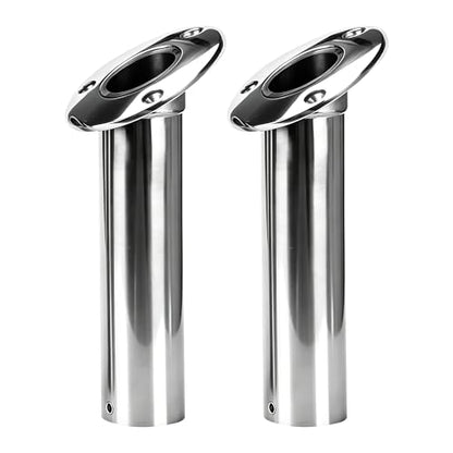2 Pack Fishing Rod Holders for Boat, 316 Stainless Steel, 3 Angles (15°/30°/90°) Flush Mount, Heavy Duty Saltwater Corrosion Resistant with Thickened Nylon Nesting & Stopper Pin - style: 30 Degree