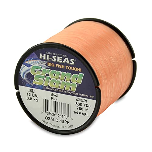 HI-SEAS Grand Slam Monofilament Fishing Line - Strong & Abrasion Resistant in Clear, Pink, Green, Smoke Blue, Fluorescent Yellow Freshwater & Saltwater – Quarter Pound Spool - color: Pink, style: 15 Lb Test, 0.40 Mm Dia, 860 Yd