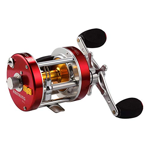 KastKing Rover Round Baitcasting Fishing Reel, Perfect Conventional Reel for Catfish, Salmon/Steelhead, Striper Bass and Inshore Saltwater Fishing Reel, Reinforced Metal Body - color: Red, size: 60 Left Hand