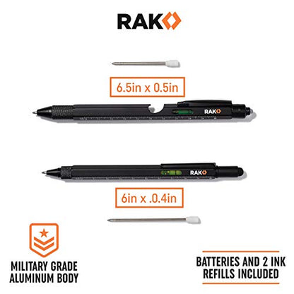 RAK Multitool Pen - Multi-Tool Pen Set 11 in 1, LED Light, Screwdrivers, Level, Ruler, Bottle Opener, and Stylus. Cool Gadgets Gifts for Men, Dad, EDC Tactical Pen Tool, Gift-Ready Box, Pack of 2 - size: Pocket Size (2 count), style: Multitool Pen Set