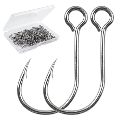 Inline Single Hooks, 80pcs Single Replacement Hooks for Hard Lure Baits Inline Circle Hooks Large Eye Fishing Lure Hooks for Treble Hook Replacement Saltwater Freshwater - size: 2#-80pcs