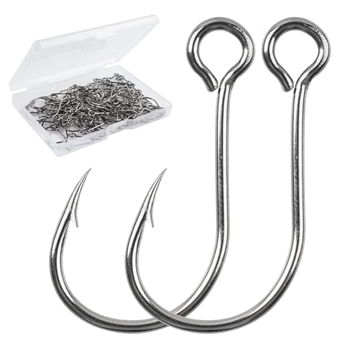 Inline Single Hooks, 80pcs Single Replacement Hooks for Hard Lure Baits Inline Circle Hooks Large Eye Fishing Lure Hooks for Treble Hook Replacement Saltwater Freshwater - size: 1#-80pcs