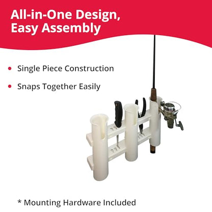 SeaSense 3-Rack Fishing Rod Holder for Your Boat, Pontoon, Garage – Convenient Storage for Fishing Poles, Pliers, Filet Knives & Other Gear – Mounting Hardware Included, Snaps Together Easily - size: 3 Rods