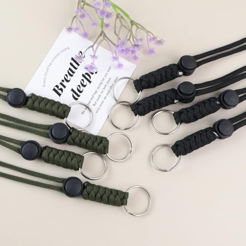 Anjiucc 20pcs Braided Lanyard Keychain, Neck Badge Lanyard with Keyring Adjustable Length for Keys Whistle ID Card Holder - color: Black + Green