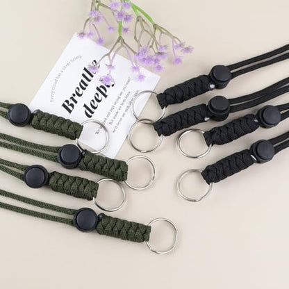 Anjiucc 20pcs Braided Lanyard Keychain, Neck Badge Lanyard with Keyring Adjustable Length for Keys Whistle ID Card Holder - color: Black + Green