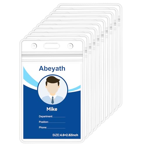 ABEYATH 50Pack Extra Thick ID Card Name Badge Holder Heavy Duty Waterproof Clear Plastic PVC Vertical Sleeve Pocket Resealable 4.6x3.82inch - style: 50pack