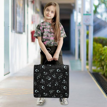 Astronomy Stars Black Moons Zipper Binder Bag 3 Ring with Shoulder Strap Zippered Binder Fits 13 Inch Laptop File Folder Document Organizer for College Office Supplies - color: Astronomy Stars Black Moons