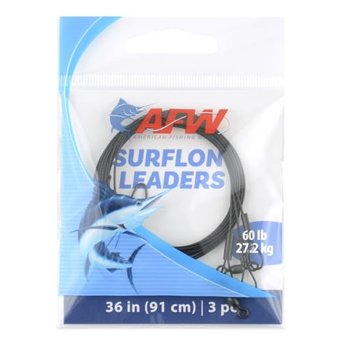AFW Surflon Fishing Leaders – Black Nylon Coated Stainless Steel Wire, Swivel & Snap, 3 Pack, Variety Pack – Strong Leader Line for Catfishing & Toothy Game Fish - size: 60 lb, style: 36 Inch