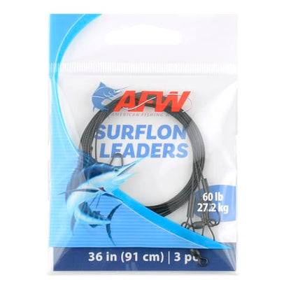 AFW Surflon Fishing Leaders – Black Nylon Coated Stainless Steel Wire, Swivel & Snap, 3 Pack, Variety Pack – Strong Leader Line for Catfishing & Toothy Game Fish - size: 60 lb, style: 36 Inch