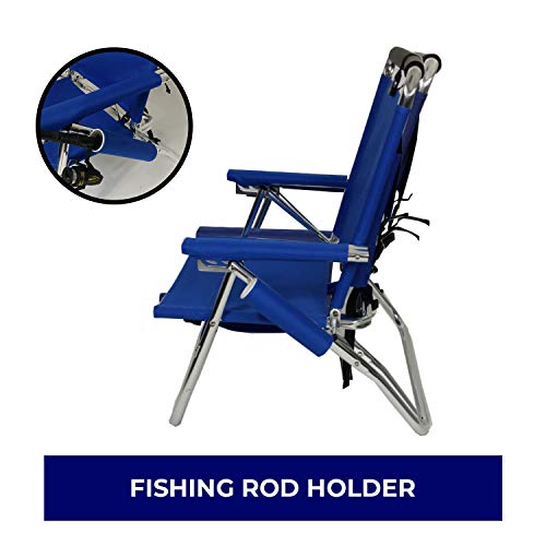 Backpack Fishing Chair - Portable Folding Ultra Light Chair with Padded Carrying Straps & Padded Lumbar Support Bar - All Aluminum Fishing Chair with Cup & Rod Holder