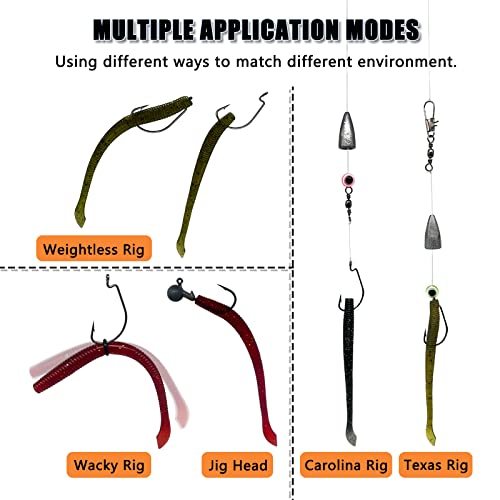 50/131pcs Wacky rig kit,4in Fishing Worms Lures,Wacky Worm Fishing Lure Kit for Bass Trout