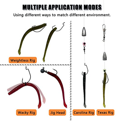 50/131pcs Wacky rig kit,4in Fishing Worms Lures,Wacky Worm Fishing Lure Kit for Bass Trout
