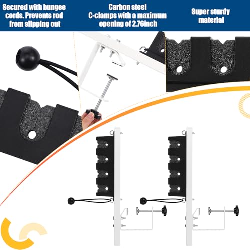 Seenelling 2 Pcs Fishing Rod Holders for Truck Bed 4-rod Capacity Secure Clamp-on Design Fishing Pole Rack for Car Truck Bed