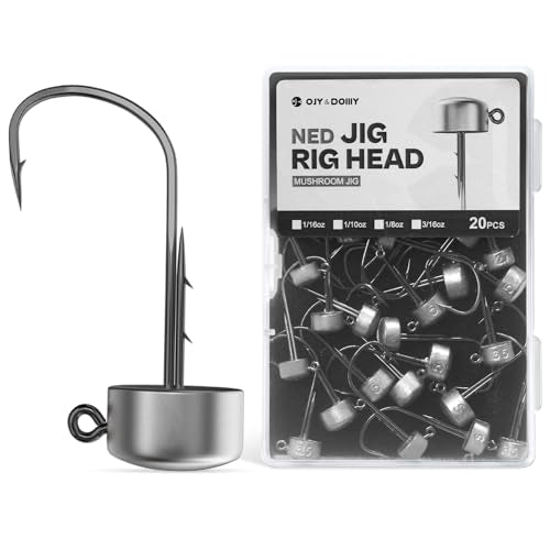 Ned Rig Jig Heads, 20 Pack Finesse Mushroom Jig Hooks Kit for Bass Fishing 1/16 3/32 1/8 3/16oz - style: 1/4oz, 20 Packs