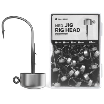 Ned Rig Jig Heads, 20 Pack Finesse Mushroom Jig Hooks Kit for Bass Fishing 1/16 3/32 1/8 3/16oz - style: 1/4oz, 20 Packs
