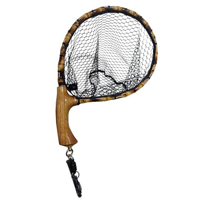 Fly Fishing Net with Release, Fishing Landing Net, Lightweight Trout Fishing Net with Wooden Handle Frame, Rubber-Coated Mesh Landing Nets for Minnow, Catch and Release