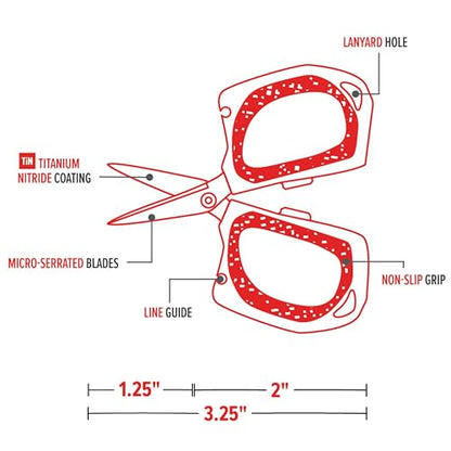 Bubba Micro Fishing Shears with Lanyard, Titanium-Nitride Coated Blades, Cuts through Monofilament, Fluorocarbon, and Braided Line, For Fishing - size: Micro