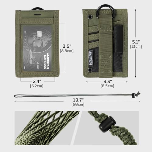 OneTigris Tactical ID Card Holder Hook & Loop Patch Badge Holder Neck Lanyard Key Ring and Credit Card Organizer, Green - color: Ranger Green