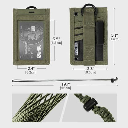 OneTigris Tactical ID Card Holder Hook & Loop Patch Badge Holder Neck Lanyard Key Ring and Credit Card Organizer, Green - color: Ranger Green