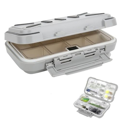Portable ABS Water proof Fishing Tackle Box - Shockproof Lure Organizer with Removable Dividers for Baits, Hooks & Fishing Gear,6.5x3.7x1.8in(Grey)