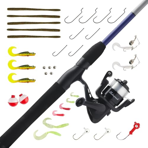 Shakespeare Catch More Fish Spinning Reel and Fishing Rod Combo with Kit - color: Lake/Pond - Grey, style: 2024 Model