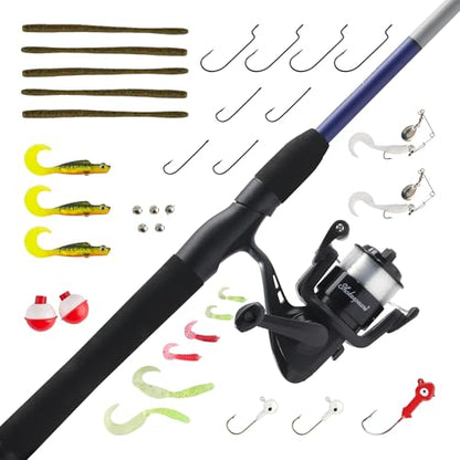 Shakespeare Catch More Fish Spinning Reel and Fishing Rod Combo with Kit - color: Lake/Pond - Grey, style: 2024 Model