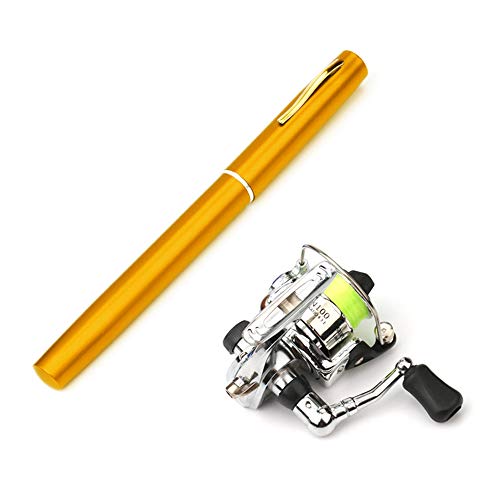 Lixada Fishing Rod Reel Combo Mini Pen Fishing Pole Kit Telescopic Fishing Rod Spinning Reel Combo Kit - color: Gold, size: 1.0 m