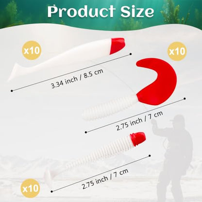 30pcs Soft Plastic Fishing Lures Paddle Tail Swimbaits Soft Baits Lure for Bass Crappie Trout Shad Freshwater Saltwater Fishing Mixed 3.5 Inch 4.7 Inch Swim Bait Kit with Box - color: White, Red
