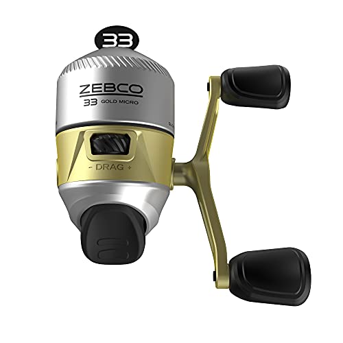 Zebco 33 Gold Spincast Fishing Reel, Changeable Right or Left-Hand Retrieve, All-Metal Gears, Pre-Spooled with Zebco Cajun Fishing Line - size: 10 (Clam Packaging), style: 33 Gold Micro (Clam Pack)