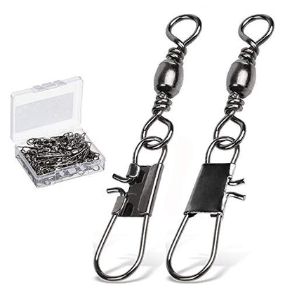 AMYSPORTS Fishing Tackle Barrel Swivel Snap High Strength Snap Swivel Saltwater Stainless Steel Fishing Barrel Snaps Interlock Snaps Freshwater Leader Lure Connnector Accessories - size: Size12 (24lb) 50 pcs