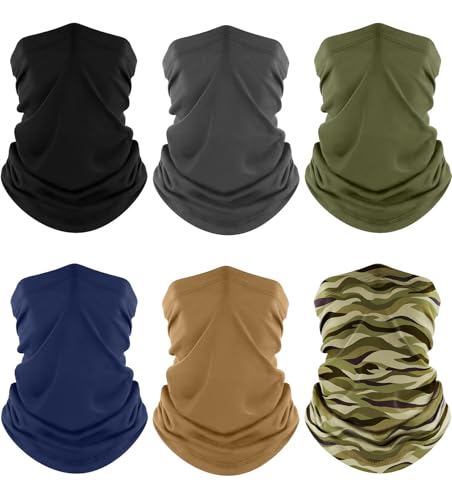 Fuinloth Neck Gaiter, 6 Pack Cooling UV Protection Bandana Face Mask Gator | Breathable Sweat Wicking, UPF 50, Sun Wind Dust Shield, Quick Dry & Washable, 95% Polyester 5% Spandex - color: Black+gray+green+navy+sand+swell Green